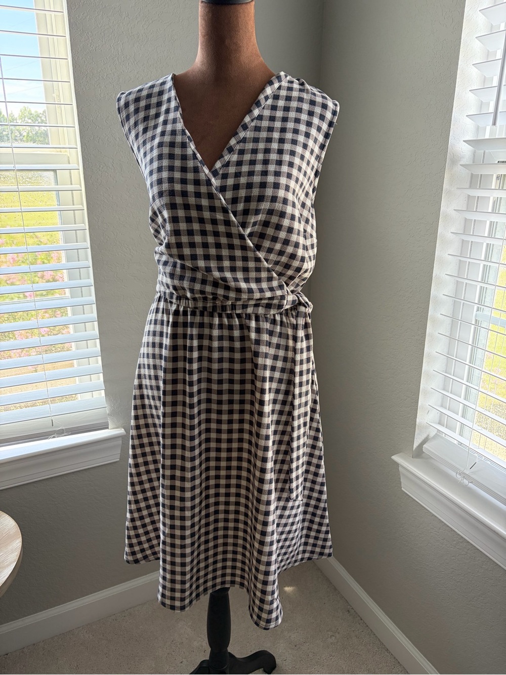 Lane Bryant Black and White Gingham Wrap Midi Dress